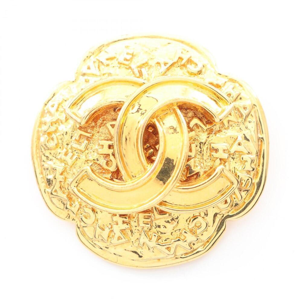CHANEL Gold Logo Brooch